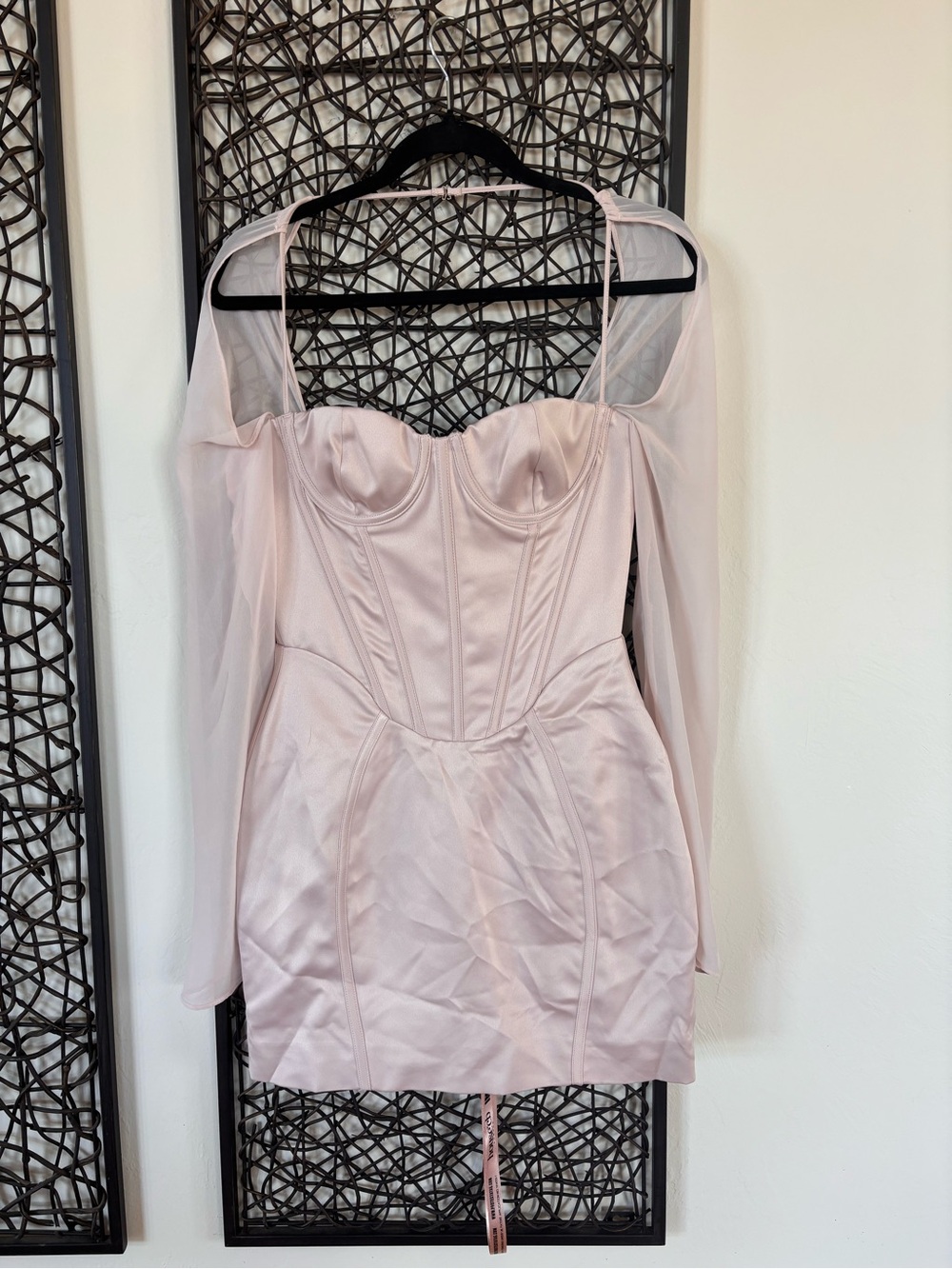 HOUSE OF CB Isra Crystal Satin Corset Mini Dress NWT Blush Pink Small Sexy Glam - Picture 6 of 10